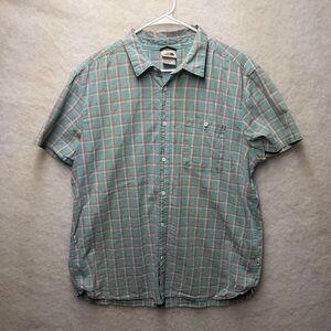 The North Face Men's Short Sleeve Plaid Button-Down Shirt - Light Teal & Coral